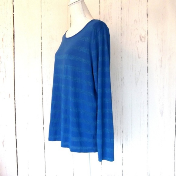 Talbots Blue Metallic Striped Top 1X - Picture 4 of 7
